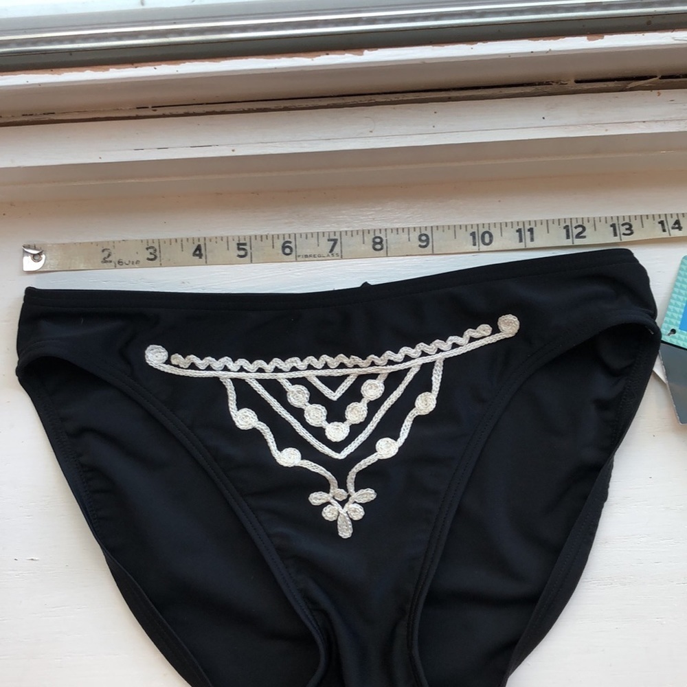 Black Bikini Bottom with Contrast Embroidery - Women Swim Bikini - Picture 5 of 5